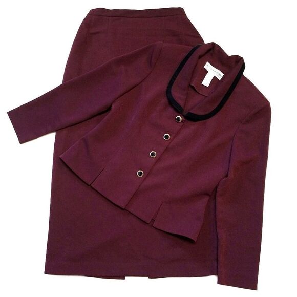 𝅺Vintage Maroon Pencil Skirt Jacket Jessica Howard - Picture 1 of 8